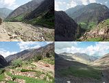 04 Dirt Road From Chilas Towards Babusar Pass We leave Chilas and slowly drove up, up, up, and up on a rough dirt road. We pass many tractors carrying large logs of wood to Chilas. Iqbal mentioned it's become a big business. All along the road right to the last tree, we see trees lying by the side of the road or next to the river. I guess they don't know about renewing their resources yet.